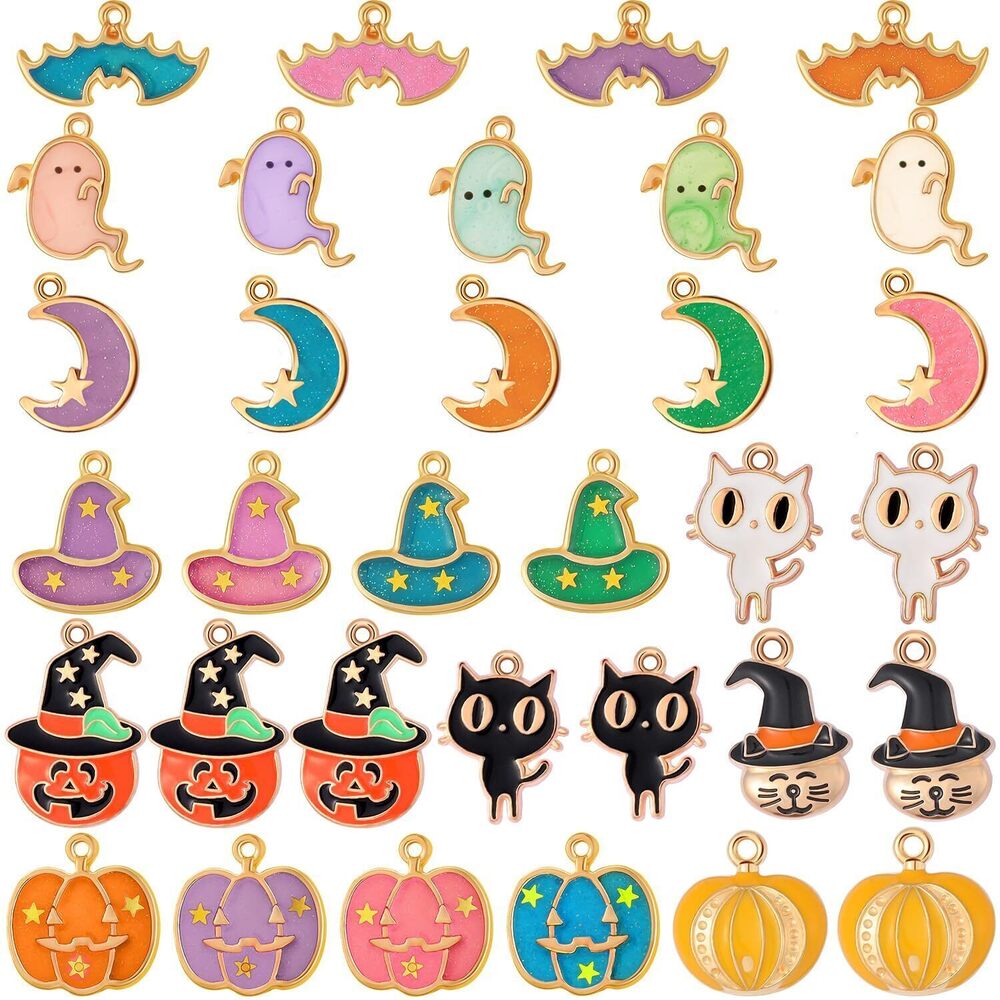 1381 33 Pieces Christmas DIY Charms Assorted Alloy Pumpkin Ghost Hat